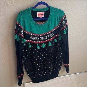 Tipsy Elves Festive Green and Black Christmas Sweater size L